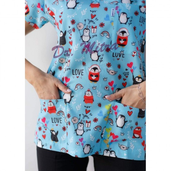 Mavi Penguen Desenli Likralı Greys Yaka Cerrahi Takım Mavi Penguen Desenli Likralı Greys Yaka Cerrahi Takım