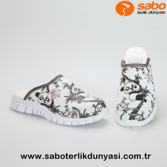 Ultra Hafif Sabo Terlik -Beyaz Panda Desenli 
