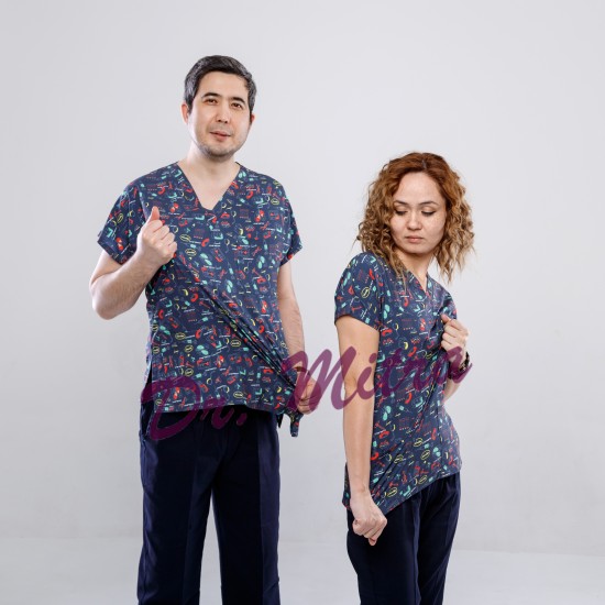 Lacivert Tıp Temalı Likralı (Esnek) Greys (Yarasa Kol) Takım Lacivert Tıp Temalı Likralı (Esnek) Greys (Yarasa Kol) Takım