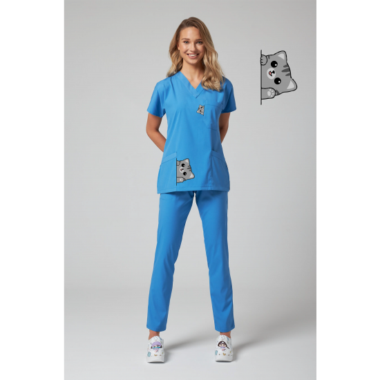 Kedi Baskılı Likralı Greys Yaka Cerrahi Takım Kedi Baskılı Likralı Greys Yaka Cerrahi Takım