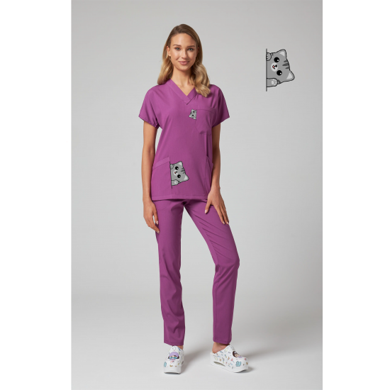 Kedi Baskılı Likralı Greys Yaka Cerrahi Takım Kedi Baskılı Likralı Greys Yaka Cerrahi Takım