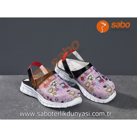 Arkadan Bantlı Ultra Hafif Sabo Terlik-Desenli