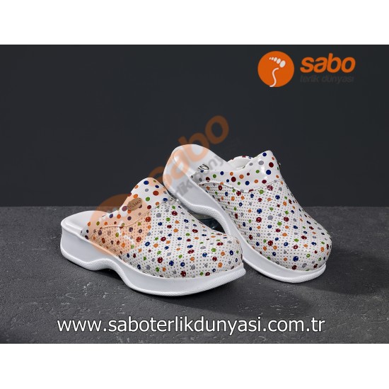Sabo Terlik Tam Ortopedik Beyaz Puantiyeli