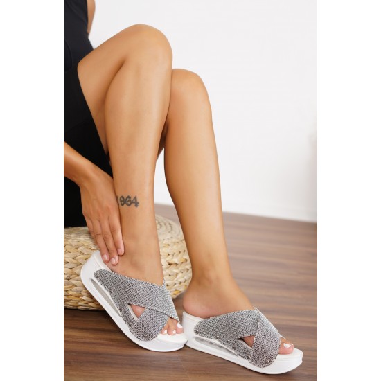 Hogi Yandan Açık Airmax Ortopedik Gümüş Hasır | Sabo Terlik Dünyası