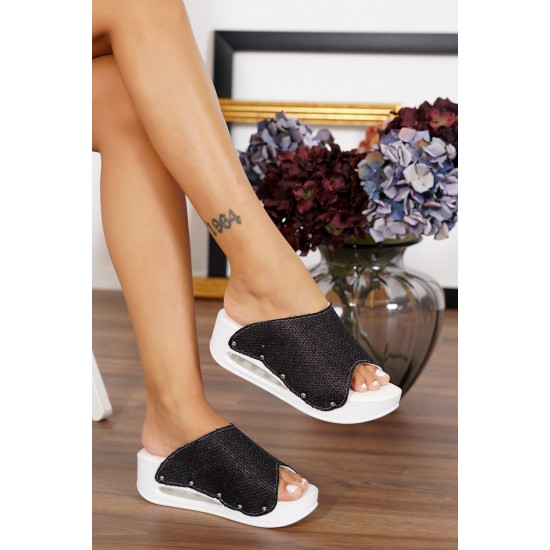 Hogi Yandan Açık Airmax Ortopedik Düz Siyah Hasır | Sabo Terlik Dünyası