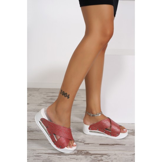 Hogi Yandan Açık Airmax Ortopedik Kırmızı Gümüş| Sabo Terlik Dünyası