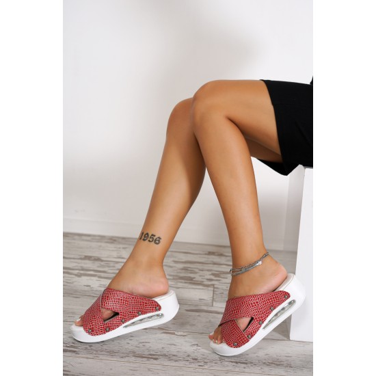 Hogi Yandan Açık Airmax Ortopedik Kırmızı Gümüş| Sabo Terlik Dünyası