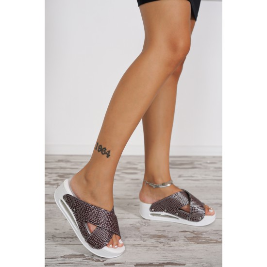 Hogi Yandan Açık Airmax Ortopedik Kahve Gümüş| Sabo Terlik Dünyası