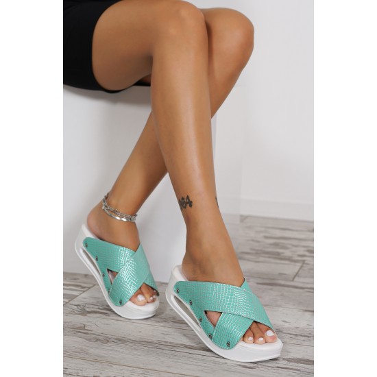 Hogi Yandan Açık Airmax Ortopedik Mint Gümüş| Sabo Terlik Dünyası