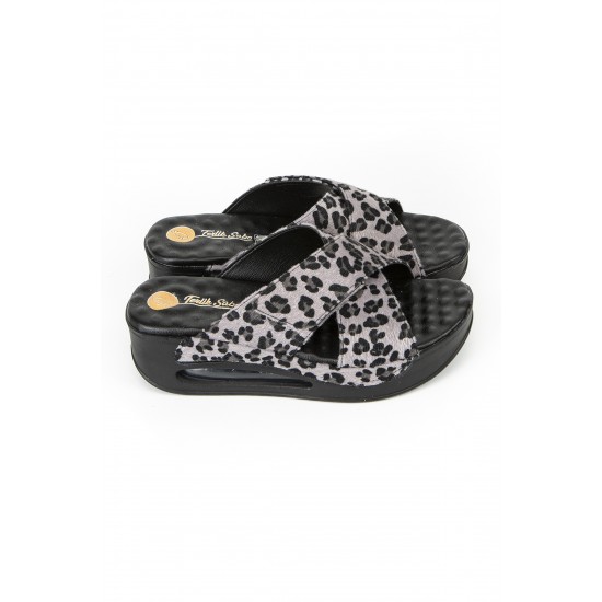 Hogi Yandan Açık Airmax Ortopedik Gri Leopar Çapraz | Sabo Terlik Dünyası