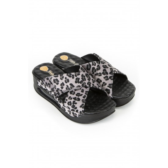 Hogi Yandan Açık Airmax Ortopedik Gri Leopar Çapraz | Sabo Terlik Dünyası