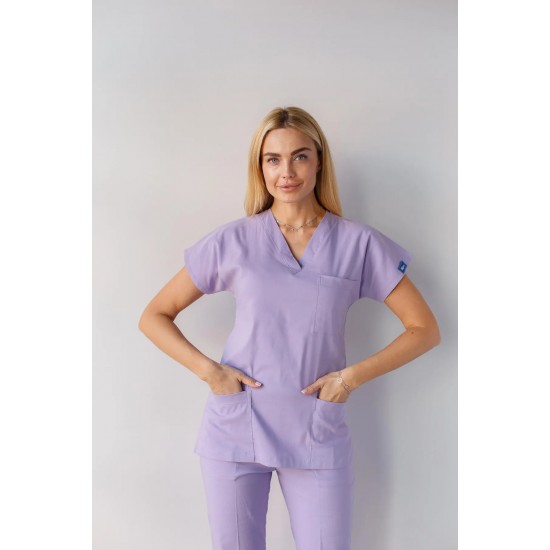 Lila Likralı Comfort Kumaş Cerrahi Takım Kadın Erkek Scrubs Üniforma 