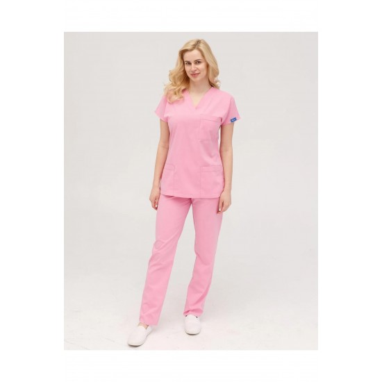 Pembe Likralı Comfort Kumaş Cerrahi Takım Kadın Erkek Scrubs Üniforma