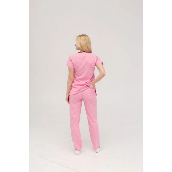 Pembe Likralı Comfort Kumaş Cerrahi Takım Kadın Erkek Scrubs Üniforma