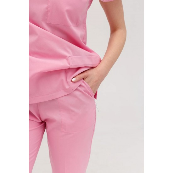 Pembe Likralı Comfort Kumaş Cerrahi Takım Kadın Erkek Scrubs Üniforma