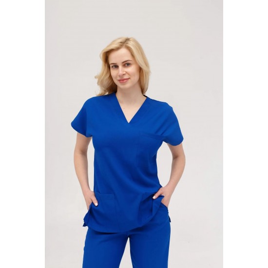Saks Mavi Likralı Comfort Kumaş Cerrahi Takım Kadın Erkek Scrubs Üniforma 