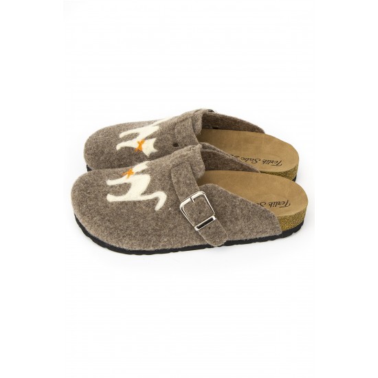 Kahverengi Kedi Keçe Mantar Terlik