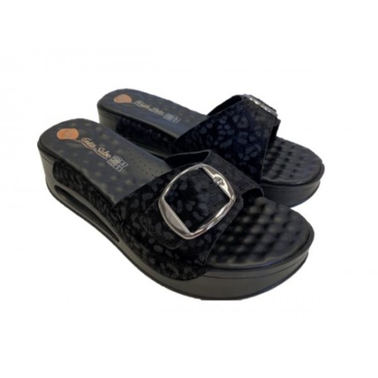 Air Tokalı Siyah Leopar Sandalet | Sabo Terlik Dünyası